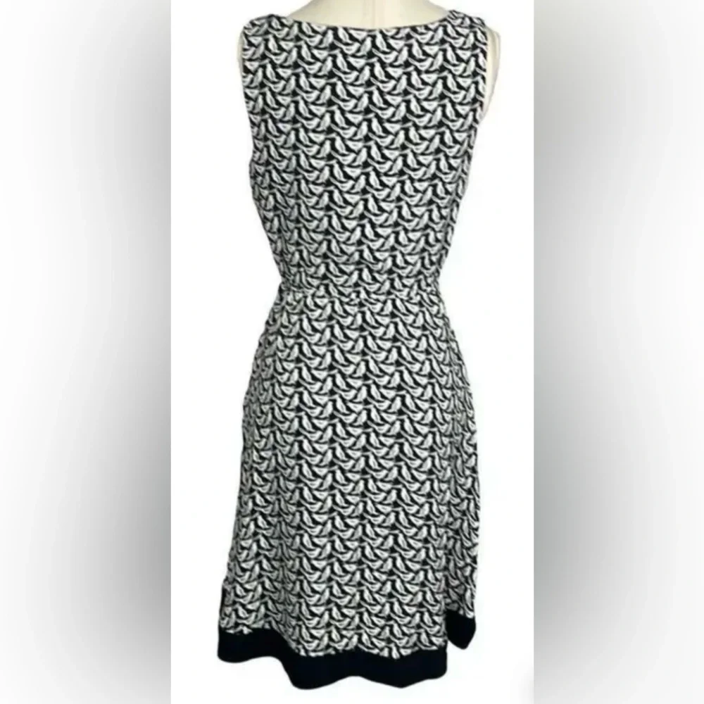 Kate Spade Sleeveless Black/White Bird Print Dress w Offset Tie Bodice
